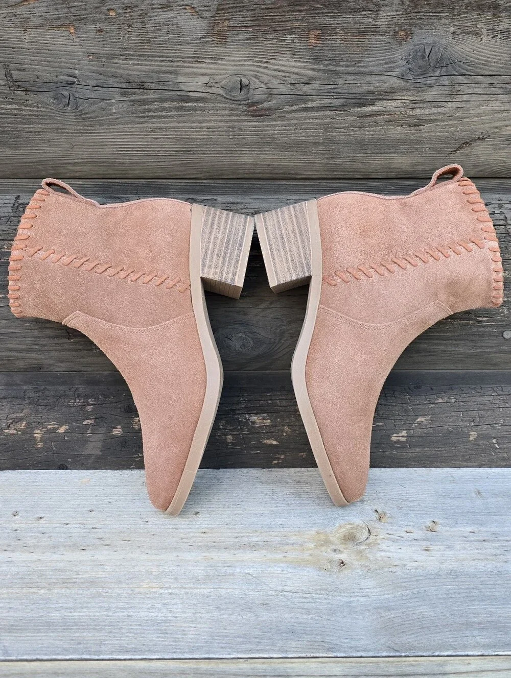 Toms NEW Delilah Western Boho Minimalist Suede Whipstich Block Heel Bootie 6.5M
